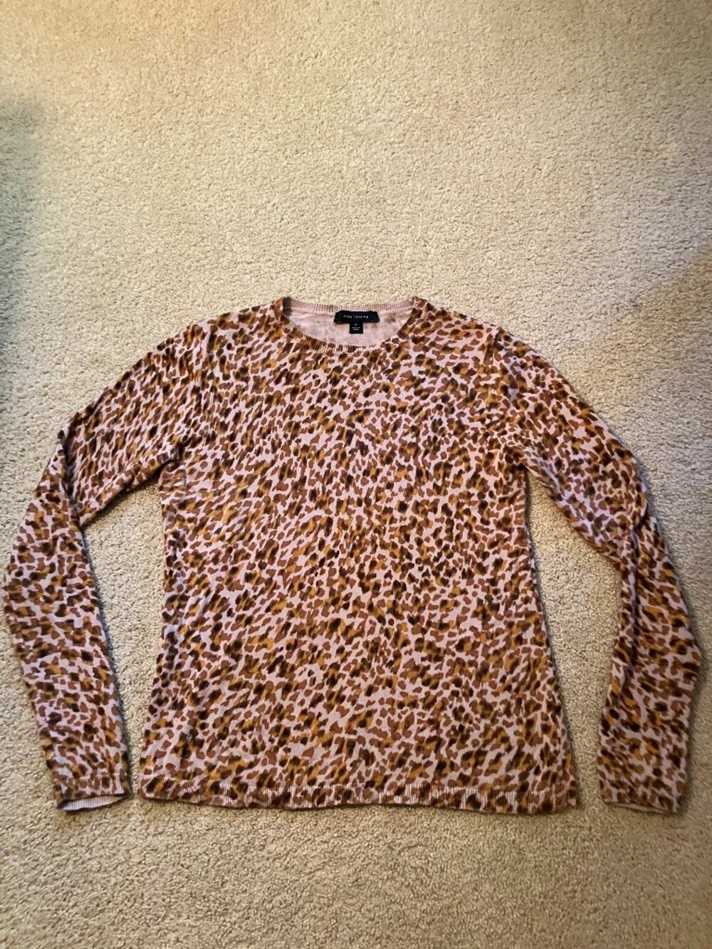 Ann Taylor Crew Neck Sweater, Size M, Brown/Gold/Dark Cream